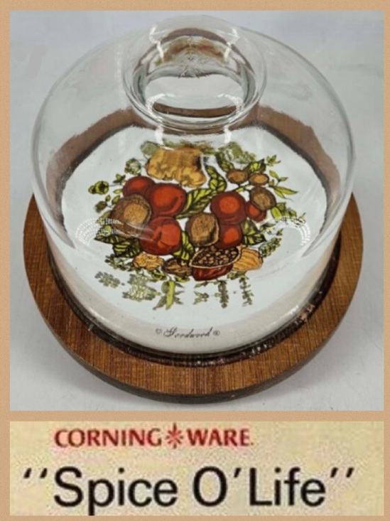 Corningware Other - Corningware Vintage 1970's Good Wood Spice of Life 7.5” Tray & Glass Dome